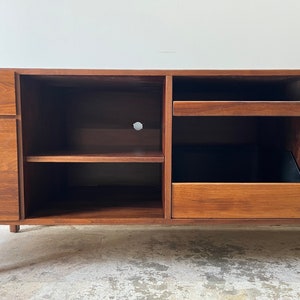 Vintage 1960s Jens Risom Mid Century Modern Walnut and Stainless Steel Credenza image 9