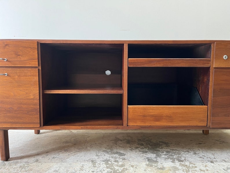 Vintage 1960s Jens Risom Mid Century Modern Walnut and Stainless Steel Credenza image 9