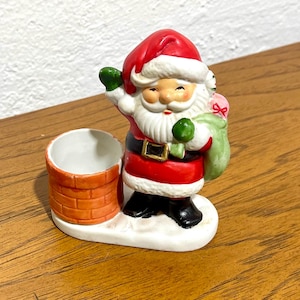 Vintage 1980s Ceramic Santa Claus Tea Light Candleholder