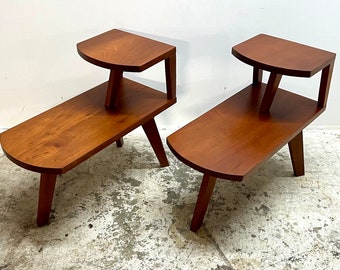 Vintage 60s Mid Century Modern Pair of Solid Mahogany End Tables