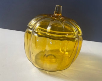 Vintage 80s Halloween Glass Pumpkin Cookie Jar or Candy Jar