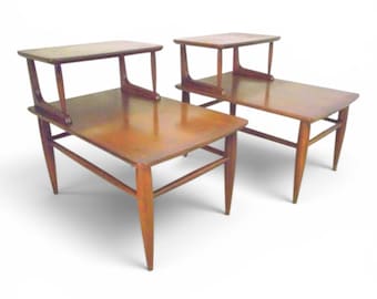 Vintage 1960s Pair of Mid Century Modern Walnut Step End Tables by Mersman