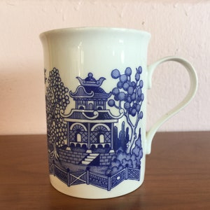 Vintage 1980s Blue White Pagoda Transferware Coffee Mug image 5