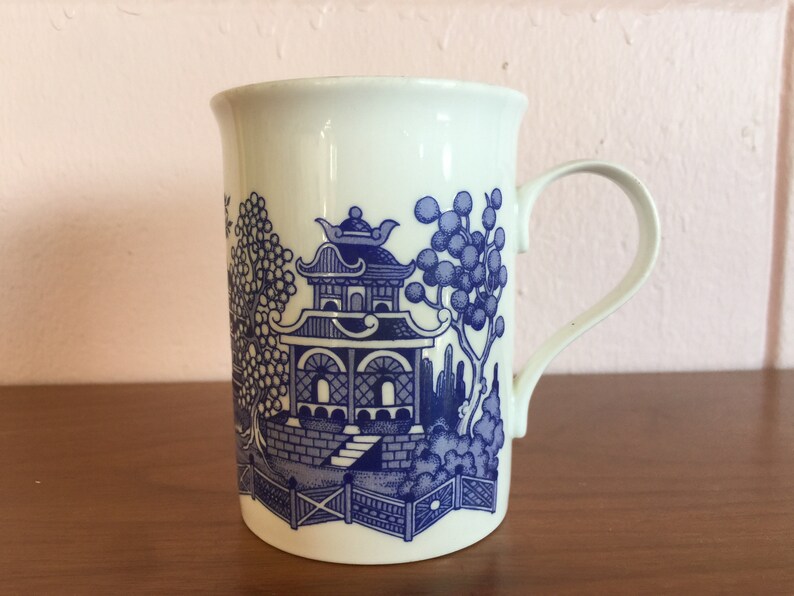 Vintage 1980s Blue White Pagoda Transferware Coffee Mug image 5