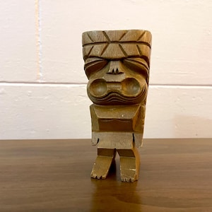 Vintage Hawaiian 6” Carved Acacia Wood Tiki Totem