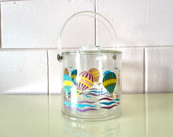 Vintage 1980s Acrylic Ice Bucket With Hot Air Balloon Design by Culver