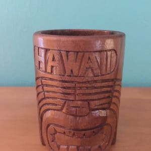 Vintage 60s Monkey Pod Hawaiian Tiki Carved Mug