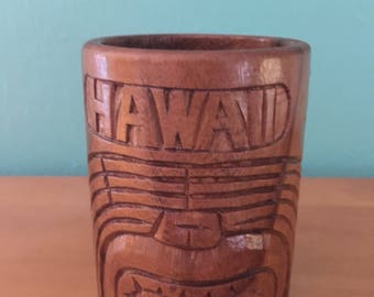 Vintage 60s Monkey Pod Hawaiian Tiki Carved Mug