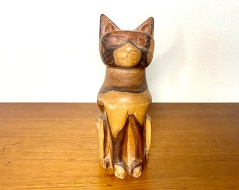 Vintage 1960s Wood Carved Cat