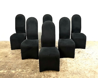 Vintage 80s Black Biomorphic Chairs, Set of 6, Olivier Mourgue Style