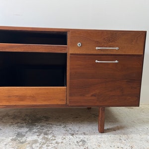 Vintage 1960s Jens Risom Mid Century Modern Walnut and Stainless Steel Credenza image 10