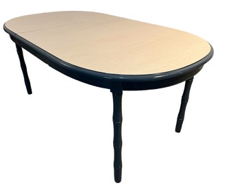 Vintage 1960s Lacquered Faux Bamboo Dining Table (Navy)