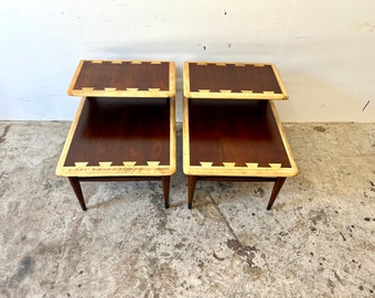 Vintage 1960s Pair of Lane Acclaim Mid Century Modern Step 2 Tier End Tables