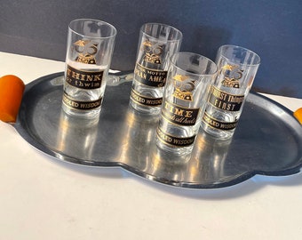 Vintage Georges Briard Set of 4 Muddled Wisdom Owls of Wisdom Cocktail Glasses