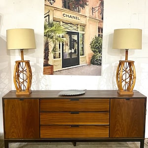 Vintage 1960s Pair of Rattan Lamps