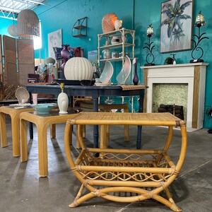 Vintage 70s Rattan Bamboo Entry Table - Etsy