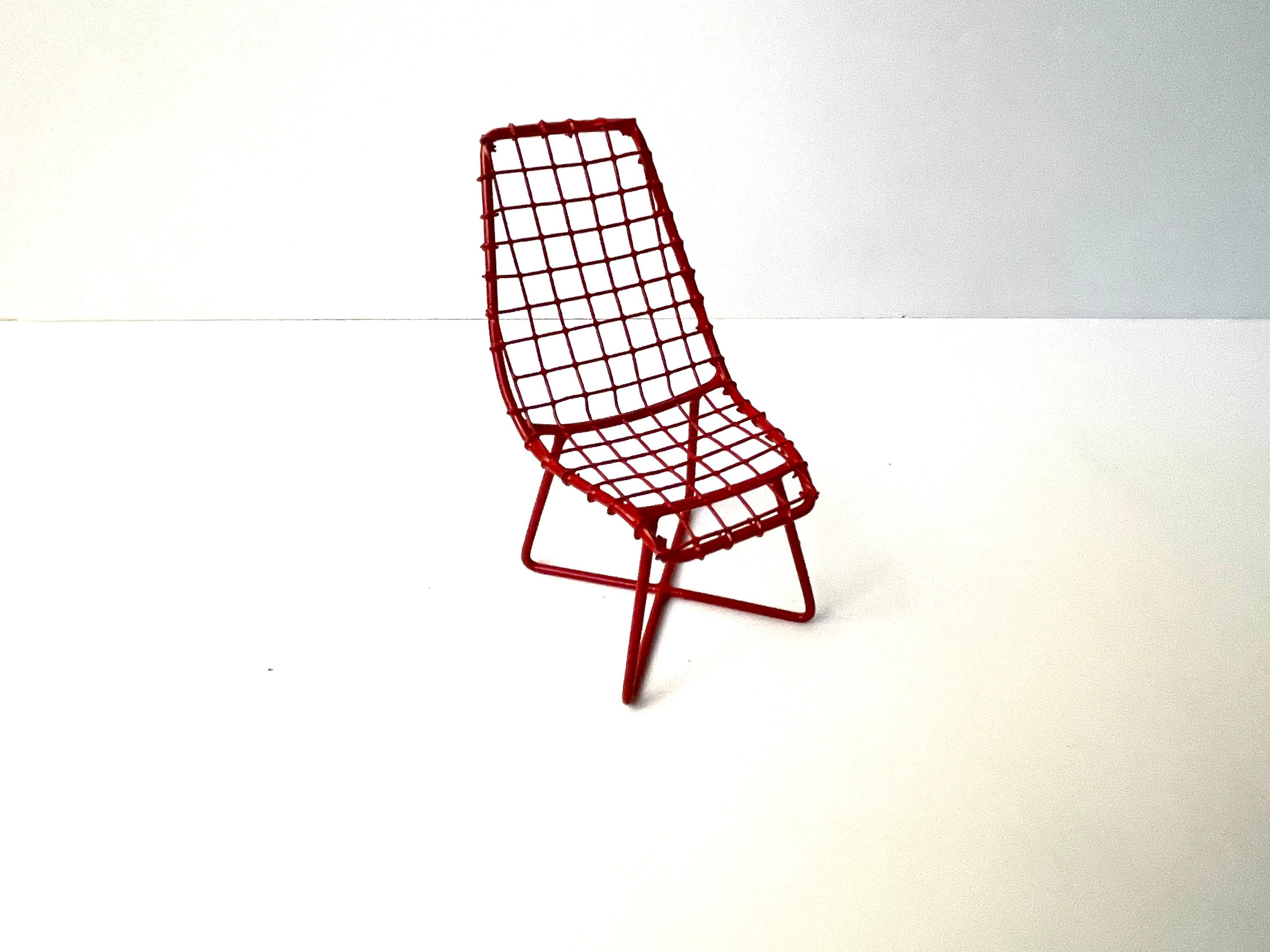 Vintage Mid Century Modern Miniature Wire Mesh Metal Chair in The Style Of Vitra