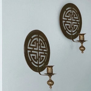 Vintage 1970s Brass Chinoiserie Wall Candle Sconces image 1