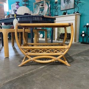 Vintage 70s Rattan Bamboo Entry Table - Etsy