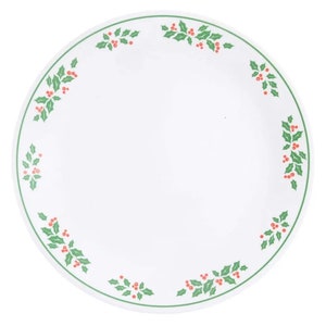 Vintage 80s Set of 8 Winter Holly Green Band Corelle Salad Tapas Plates