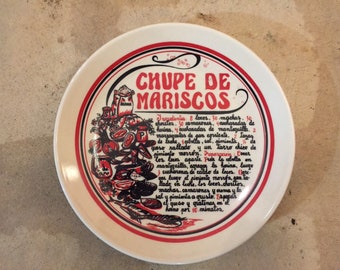 Retro 1980s Ceramica Espejo Chupe De Mariscos Recipe Tapas Small Plate Dish