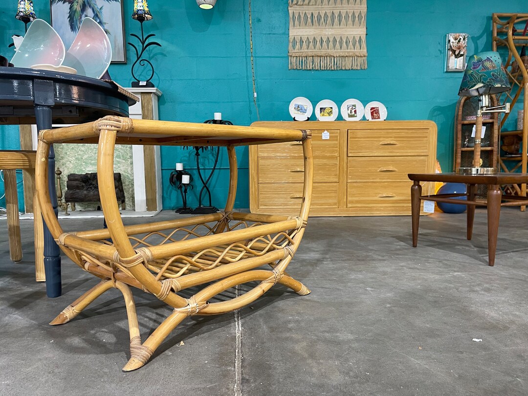 Vintage 70s Rattan Bamboo Entry Table - Etsy