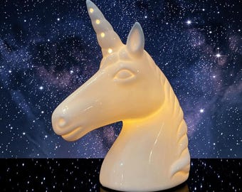 White Ceramic Unicorn Lamp  Light – Desk Accent Nightlight