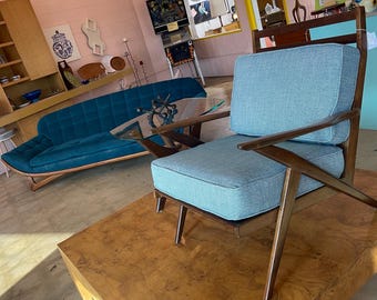 Vintage 1950s Mid Century Modern Walnut Z Lounge Chair by Modernage