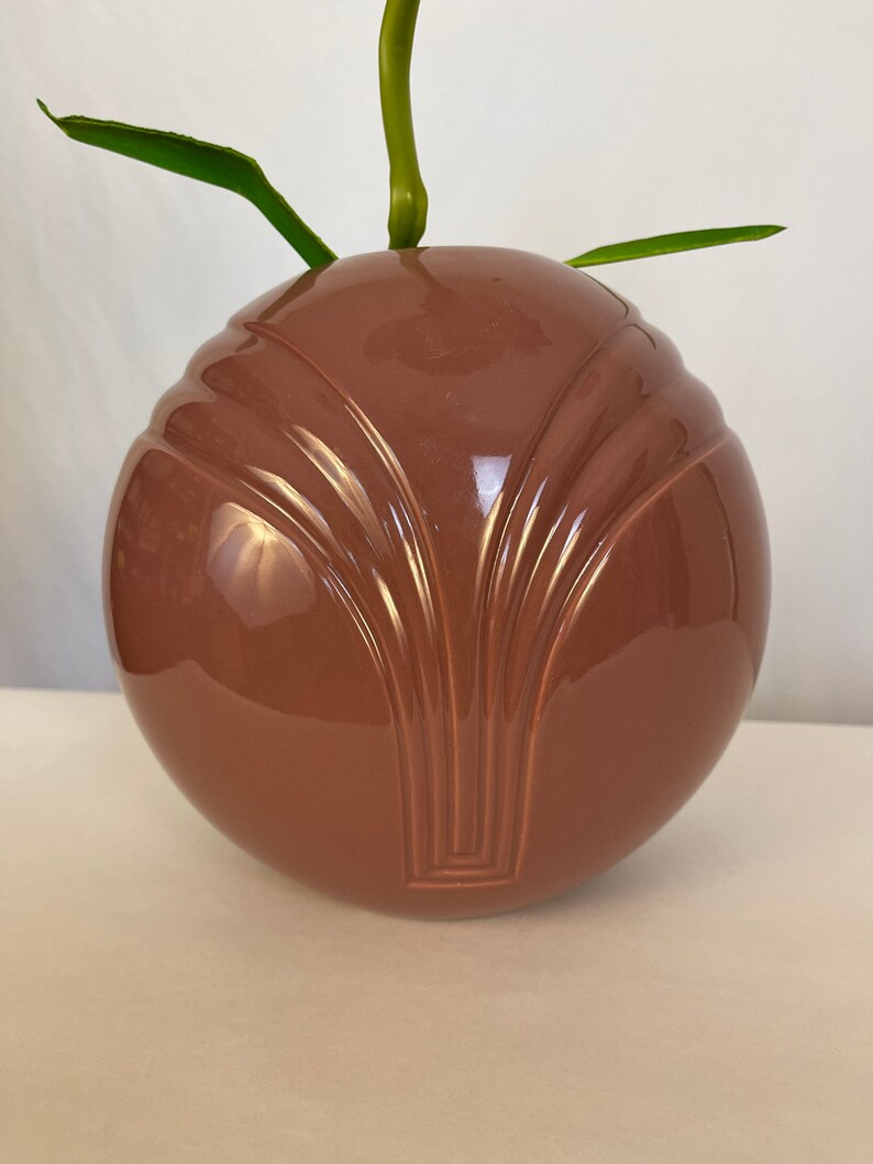 Vintage 80s Mauve Ceramic Ball Vase image 3