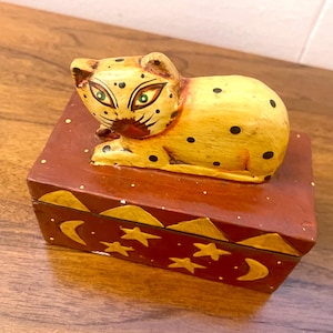 Hand Carved Cat Trinket Box from Bali