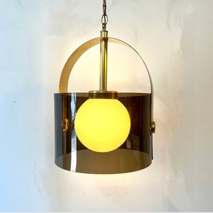 Vintage 70s Smoked Lucite + Glass Hanging Light by Laurel