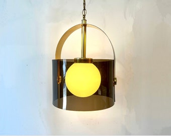 Vintage 70s Smoked Lucite + Glass Hanging Light by Laurel