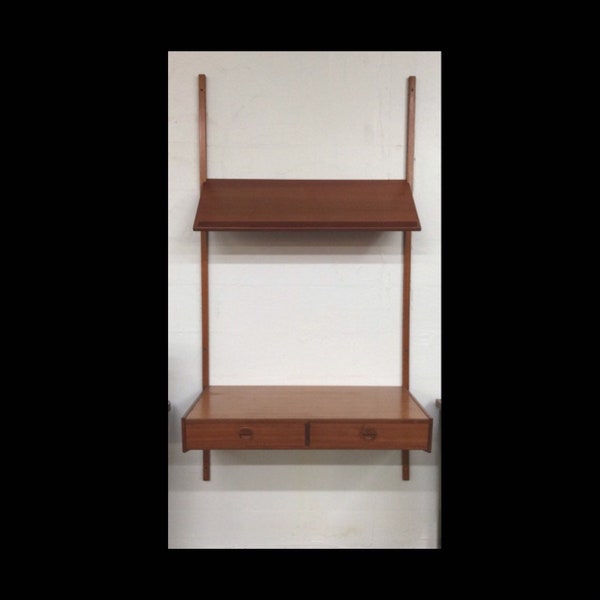 Vintage 1950s Danish Modern Wall Unit with Desk and Magazine Rack by Hansen and Borg