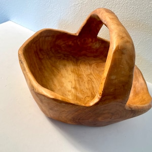 Vintage Hand Carved Wood Basket