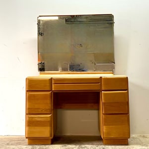 Vintage 1950s Art Deco Meets Mid Century Modern Vanity + Mirror or Dresser Stardust by Forest Furniture