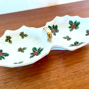 Vintage 1950s Lefton Divided Holly and Berry Candy Dish Tray