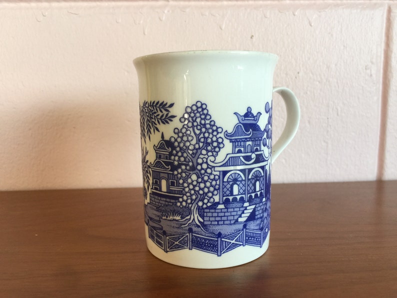 Vintage 1980s Blue White Pagoda Transferware Coffee Mug image 4