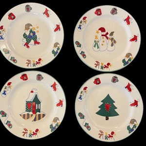 Vintage 1998 Set of 4 Welcome Winter Christmas Dessert Plates by Ro Gregg