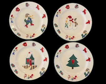 Vintage 1998 Set of 4 Welcome Winter Christmas Dessert Plates by Ro Gregg
