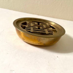 Vintage 1980s Mid Century Modern Brass Double Happiness Incense Burner Ash Tray image 5