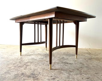 Mid Century Modern Walnut Expanding Dining Table with 3 Leaves By Mersman