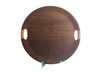 Vintage 1970s Danish Modern Large Round Teak Serving Tray