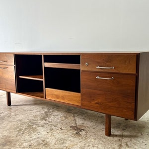 Vintage 1960s Jens Risom Mid Century Modern Walnut and Stainless Steel Credenza image 1