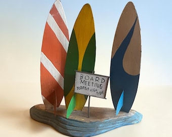 Vintage Y2K  Mixed Media 3D Surfboard Collage Statue