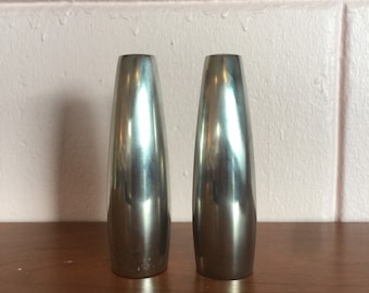 Vintage 1960s Danish Modern Stainless Steel Salt & Pepper Shakers Dansk Design, Ihq Denmark