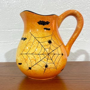 Halloween Ceramic Pitcher With Spiders + Bats