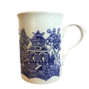 Vintage 1980s Blue White Pagoda Transferware Coffee Mug image 1
