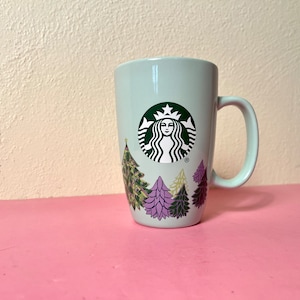 Starbucks Mermaid Logo Christmas Coffee Mug with Christmas Trees 12 Fl OZ