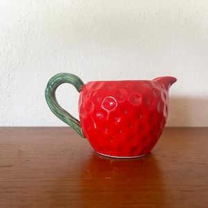 Vintage 1980s Ceramic Strawberry Creamer Pitcher