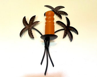 Vintage 90s Metal Palm Tree Candleholder Wall Sconce